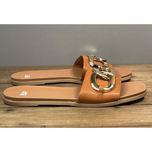 Abound Women's Serrefina Slide Sandals Size 10 Brown Flat Chunky Gold Chain